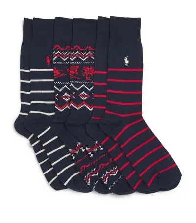 Polo Ralph Lauren Striped Polo Pony Socks (pack Of 3) In Grey