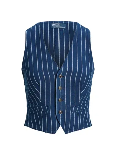 Polo Ralph Lauren Pinstriped Linen And Cotton-blend Twill Vest In Blava Wash