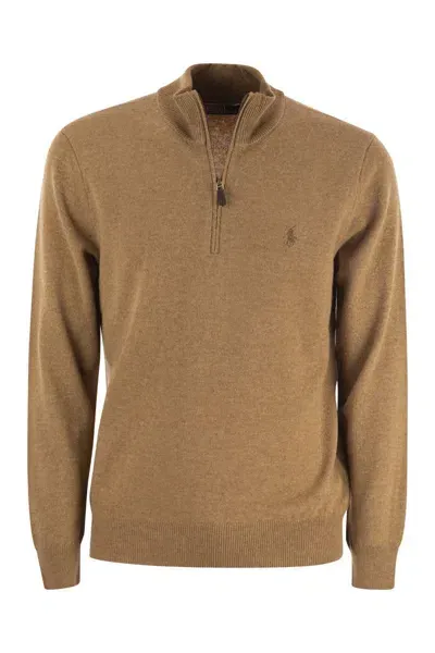 Polo Ralph Lauren Wool Pullover With Half Zip In Brown