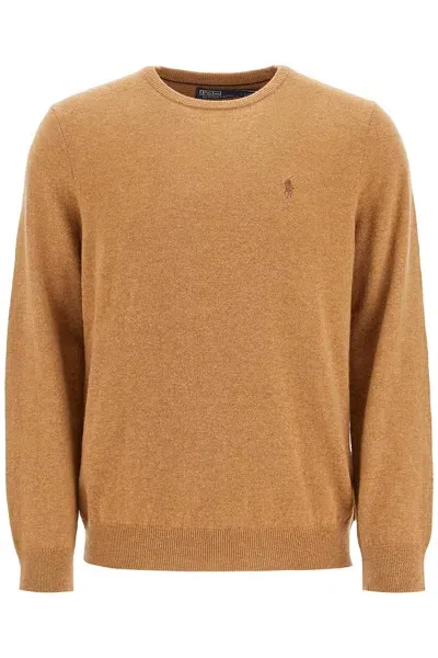 Polo Ralph Lauren Wool Pullover With Pony Embroidery In Brown