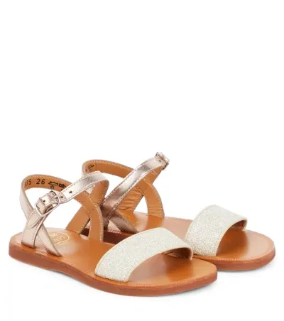 Pom D'api Kids' Plagette Buckle Leather Sandals In Laminato Oro Palla