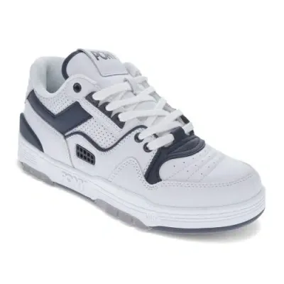 Pony Mens M100 Low Genuine Leather Premium Lace Up Athletic Sneaker Shoe In White/navy