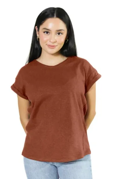 Poplinen Jane Cuffed Hemp Tee In Pecan