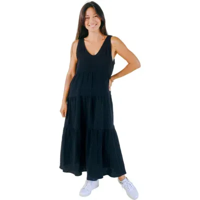 Poplinen Teresa Tiered Tank Dress In Black