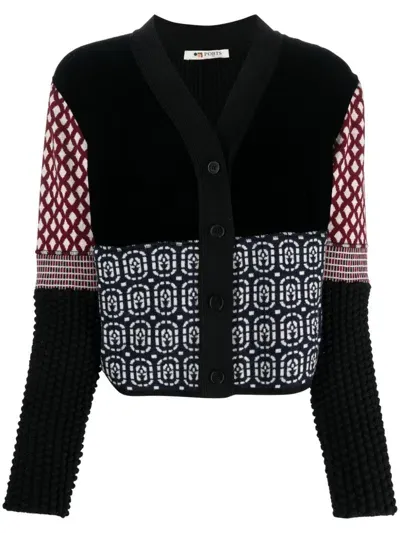 Ports 1961 Patterned-intarsia Knit Cardigan In Black