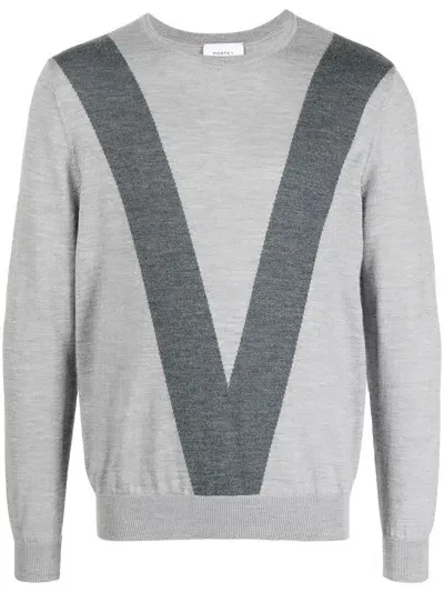 Ports V Intarsia-knit Logo Crew-neck Jumper In Grey