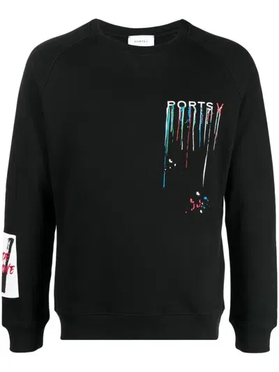 Ports V Logo-print Paint-splatter Sweatshirt In Black