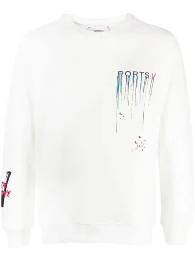 Ports V Logo-print Paint-splatter Sweatshirt In White