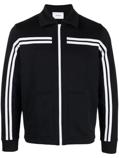 Ports V Stripe-detail Zip-up Sweatshirt In Black