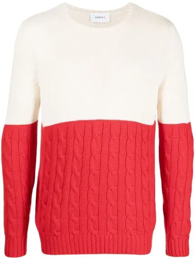 Ports V Two-tone Knit Jumper In White