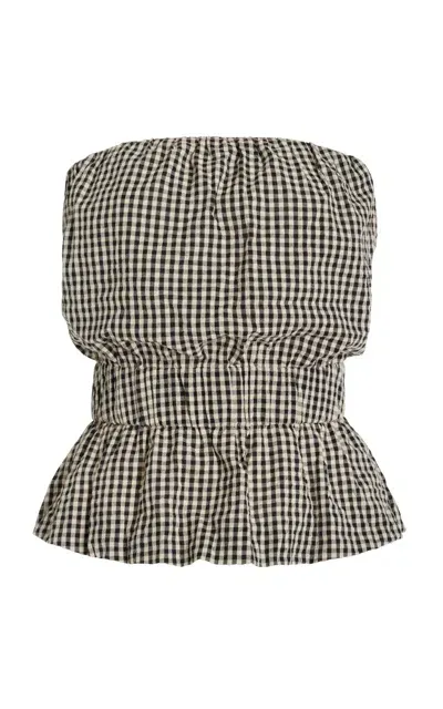 Posse Aurelia Strapless Gingham Cotton Top In Black