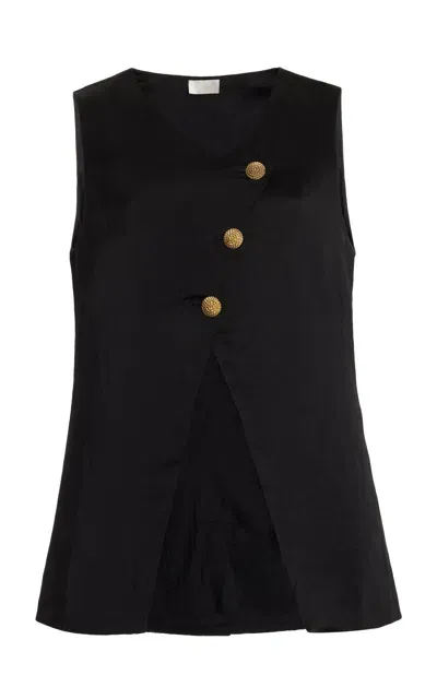 Posse Gigi Buttoned Linen-blend Vest In Black