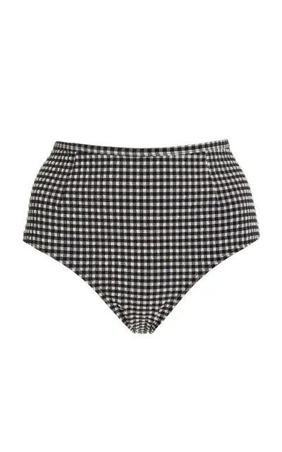 Posse Piper High-waisted Gingham Bikini Bottom In Black