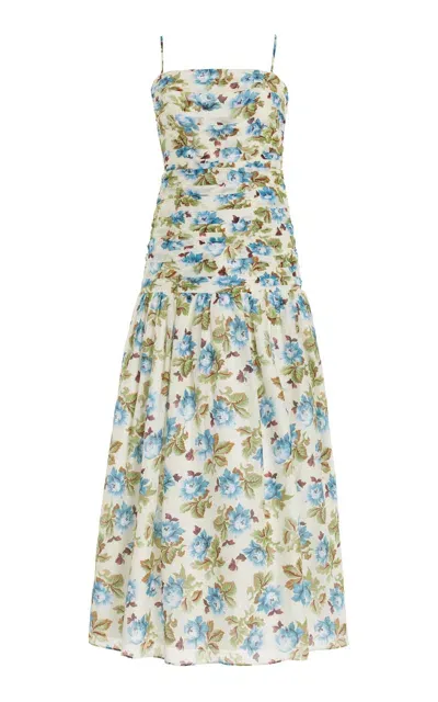 Posse Raquel Floral Cotton-silk Maxi Dress In Multi