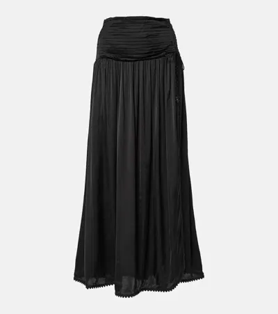 Poupette St Barth Carla Satin Maxi Skirt In Black