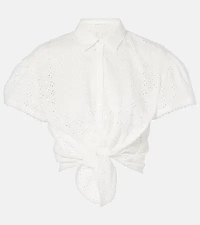 Poupette St Barth Cycas Broderie Anglaise Cropped Shirt In White