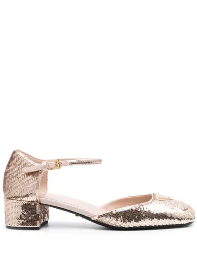 Prada Sequined Satin Pumps In Pink