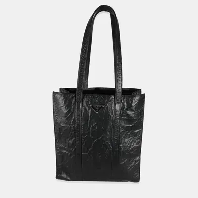 Pre-owned Prada Black Antique Nappa Leather Small Tote Bag