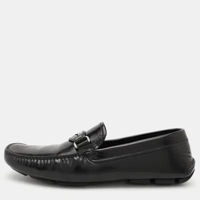 Pre-owned Prada Black Leather Slip On Loafers Size 42.5