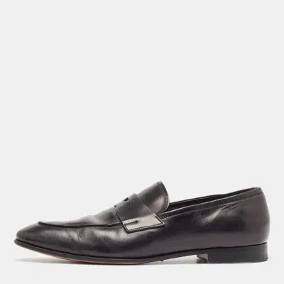 Pre-owned Prada Black Leather Slip On Loafers Size 44