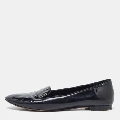 Pre-owned Prada Black Patent Leather Smoking Slippers Size 41