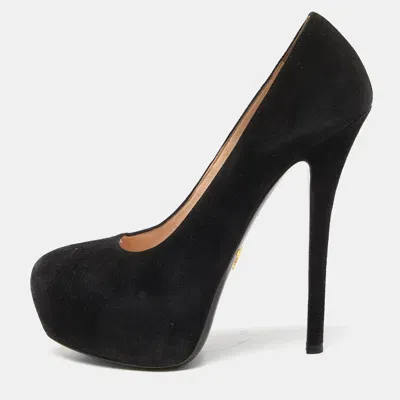 Pre-owned Prada Black Suede Platform Pumps Size 39