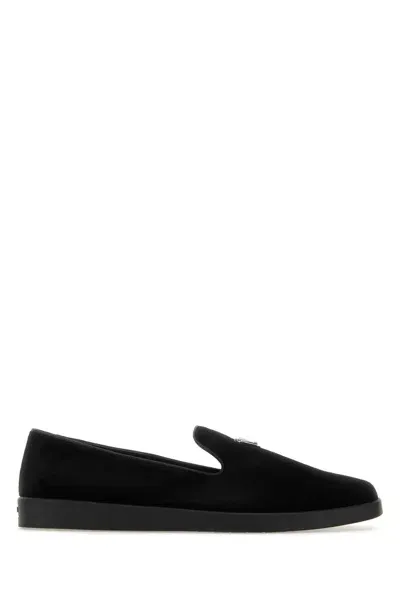 Prada Black Suede Slip Ons