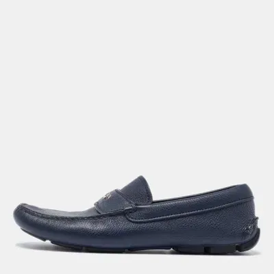 Pre-owned Prada Blue Leather Slip On Loafers Size 40