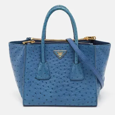 Pre-owned Prada Blue Ostrich Twin Pocket Tote