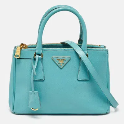 Pre-owned Prada Blue Saffiano Leather Small Galleria Double Zip Tote