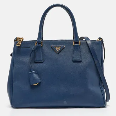 Pre-owned Prada Blue Saffiano Lux Leather Medium Double Zip Tote