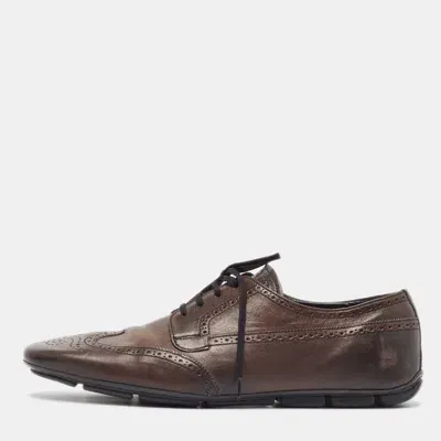 Pre-owned Prada Brown Brogue Leather Lace Up Oxfords Size 44