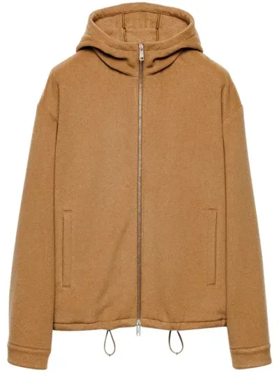 Prada Camel-hair Hoodie Jacket In Brown