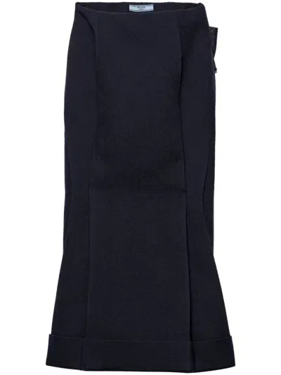 Prada Deconstructed Midi Skirt In Blue