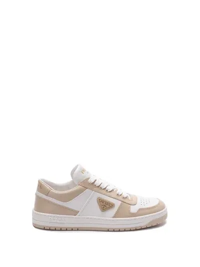 Prada Downtown Bicolor Leather Low-top Sneakers In Brown