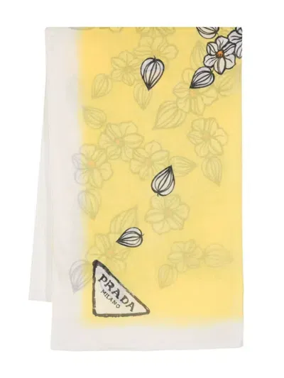 Prada Schal Mit Blumen-print In Yellow