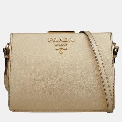 Pre-owned Prada Frame Saffiano Crossbody Bag In Gold