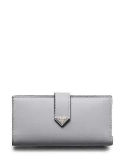 Prada Large Leather Wallet In Grey