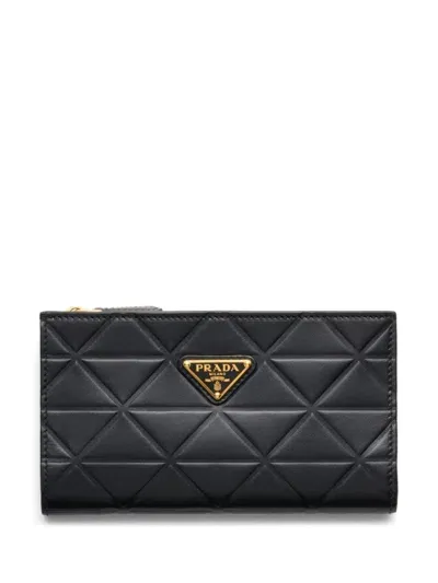 Prada Large Triangle-logo Leather Wallet In Black