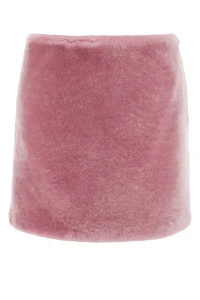 Prada Shearling A-line Miniskirt In Pink