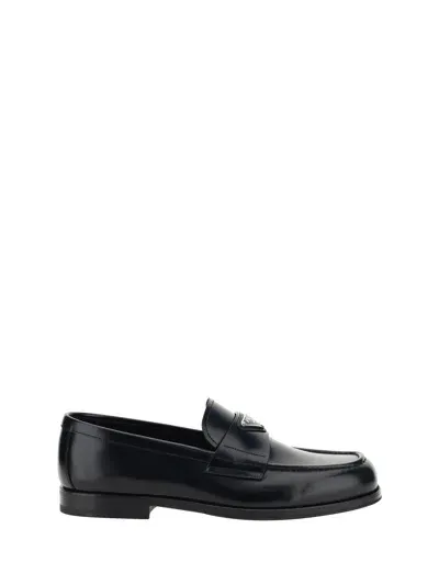 Prada Unlined Brushed Leather Loafers In Black