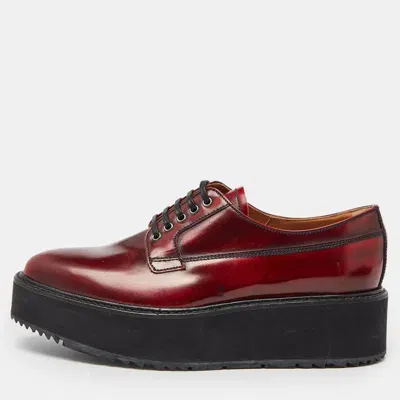 Pre-owned Prada Maroon Leather Platform Derby Size 38 In Red