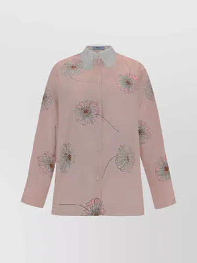 Prada Printed Poplin Shirt In Pink