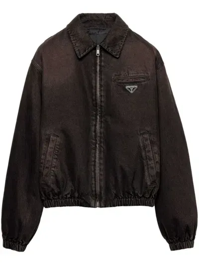 Prada Giacca Bomber In Denim Imbottita In Brown