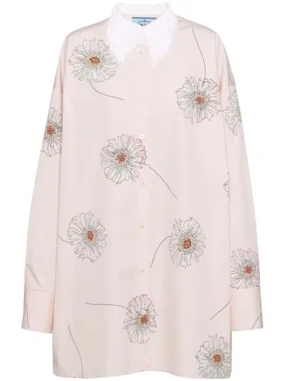 Prada Printed Poplin Shirt Dress In Pink