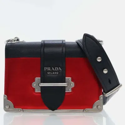 Pre-owned Prada Red/ Black Saffiano Leather And Calfskin Cahier Shoulder Bags