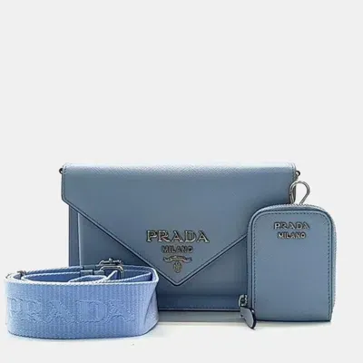 Pre-owned Prada Saffiano Clutch And Crossbody Bag In Blue