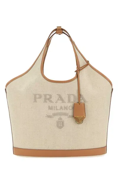 Prada Sand Canvas Handbag In Naturale