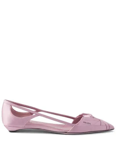 Prada Satin-finish Cut-out Ballerinas In Pink