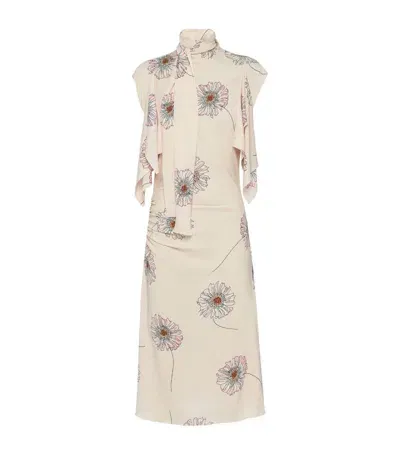 Prada Women's Printed Sablé Dress With Scarf Collar In Pink